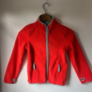 Mini Boden Ski Fleece Jacket Girls Size 6-7 Poppy w/Turquoise Trim - Zip Pockets
